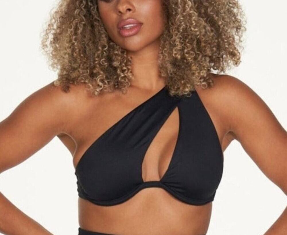 NEW Frederick's of Hollywood Taormina Black One-Shoulder Swimsuit Bikini Top